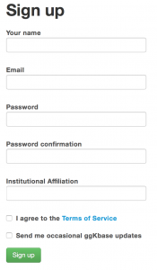 The signup form to create a user account in ggKbase.